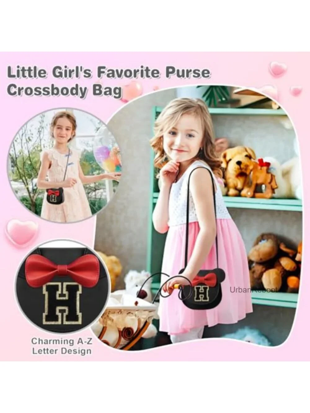 Girls Crossbody Purse PU Leather Mouse Ear Bow Monogrammed Wallet